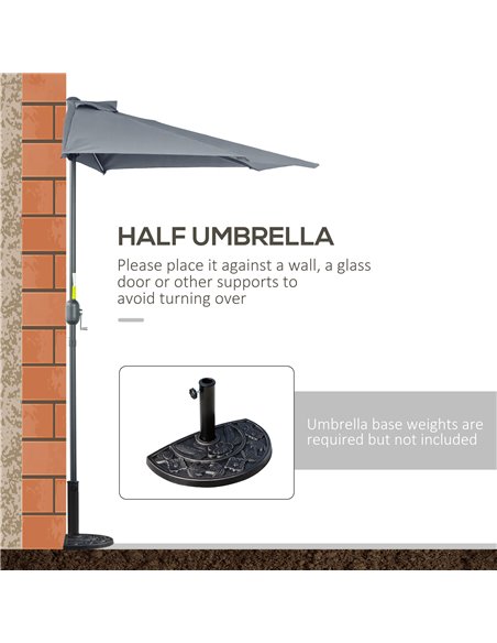 Outsunny 2.7m Balcony Half Parasol 5 Steel Ribs Construction Garden Outdoor Umbrella Grey 84D-007GY - pic 54654 | FastDaddyshop