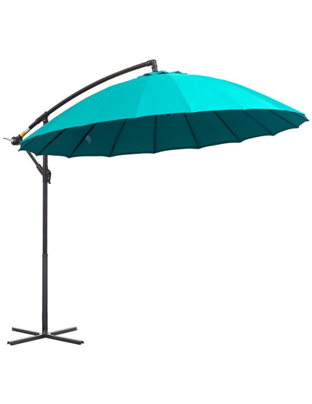 Outsunny 3(m) Cantilever Shanghai Parasol, Banana Sun Umbrella, Turquoise 84D-118GN - pic 54675 | FastDaddyshop