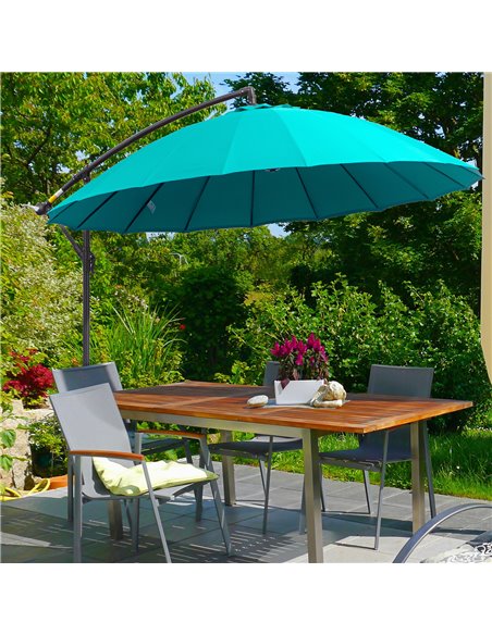 Outsunny 3(m) Cantilever Shanghai Parasol Garden Hanging Banana Sun Umbrella with Crank Handle, 18 Sturdy Ribs and Cross Base, T - pic 54676 | FastDaddyshop