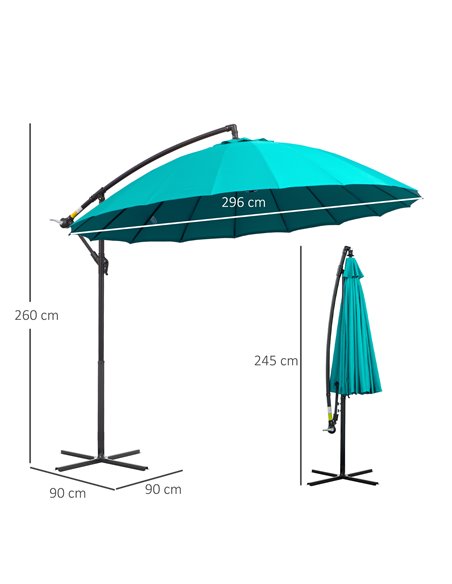 Outsunny 3(m) Cantilever Shanghai Parasol Garden Hanging Banana Sun Umbrella with Crank Handle, 18 Sturdy Ribs and Cross Base, T - pic 54677 | FastDaddyshop