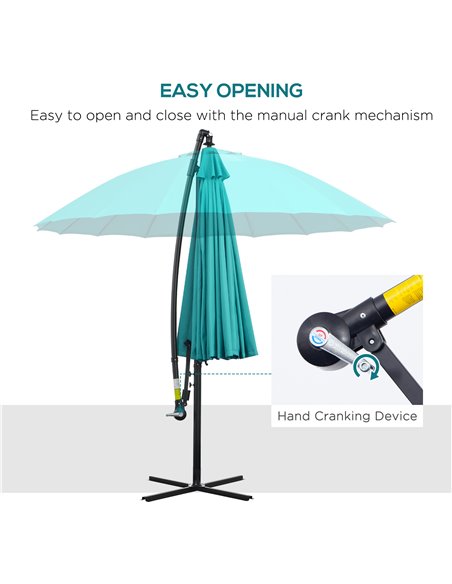 Outsunny 3(m) Cantilever Shanghai Parasol Garden Hanging Banana Sun Umbrella with Crank Handle, 18 Sturdy Ribs and Cross Base, T - pic 54678 | FastDaddyshop