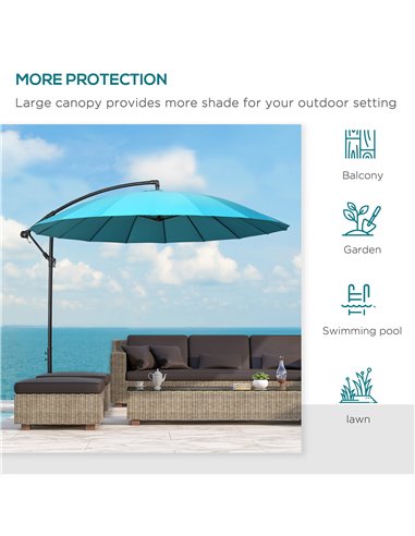 Outsunny 3(m) Cantilever Shanghai Parasol Garden Hanging Banana Sun Umbrella with Crank Handle, 18 Sturdy Ribs and Cross Base, T