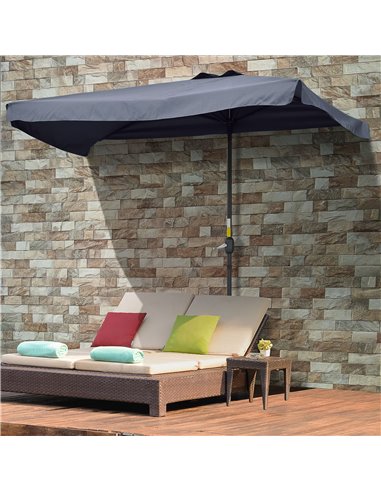 Outsunny 2.3m Half Parasol Semi Round Umbrella Patio Metal Frame Crank Handle for Balcony-- NO BASE INCLUDED, Grey 84D-008V01CG