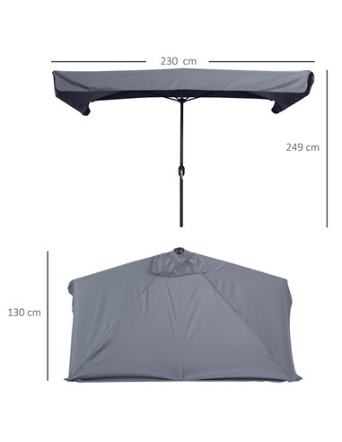 Outsunny 2.3m Half Parasol Semi Round Umbrella Patio Metal Frame Crank Handle for Balcony-- NO BASE INCLUDED, Grey 84D-008V01CG