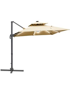 Outsunny 3m Cantilever Roma Parasol with Solar LED, Khaki 84D-184KK
