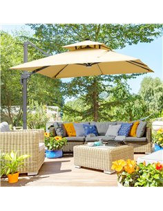 Outsunny 3m Cantilever Roma Parasol with Solar LED, Khaki 84D-184KK 2