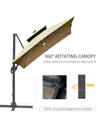 Outsunny 3m Cantilever Roma Parasol Adjustable Garden Sun Umbrella with Solar LED,  Tilt and Crank Handle, Cross Base for Lawn, 