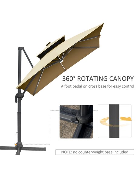Outsunny 3m Cantilever Roma Parasol Adjustable Garden Sun Umbrella with Solar LED,  Tilt and Crank Handle, Cross Base for Lawn,  - pic 54705 | FastDaddyshop