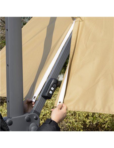 Outsunny 3m Cantilever Roma Parasol Adjustable Garden Sun Umbrella with Solar LED,  Tilt and Crank Handle, Cross Base for Lawn,  - pic 54709 | FastDaddyshop