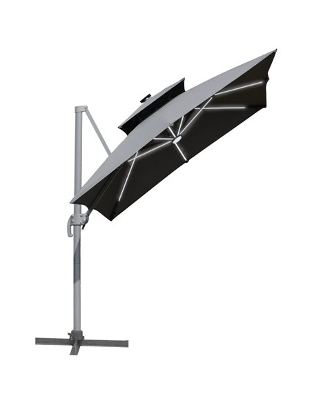 Outsunny 3m Cantilever Parasol, Patio Umbrella with Solar LED, Grey 84D-184CG - pic 54711 | FastDaddyshop