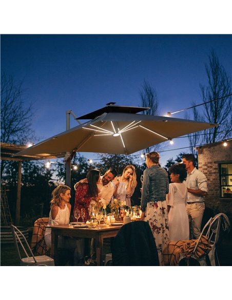 Outsunny 3m Cantilever Parasol, Outdoor Offset Patio Umbrella, Solar LED Lighted Hanging Sun Shade Canopy w/ Tilt and Crank Hand - pic 54712 | FastDaddyshop