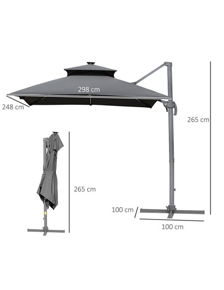 Outsunny 3m Cantilever Parasol, Outdoor Offset Patio Umbrella, Solar LED Lighted Hanging Sun Shade Canopy w/ Tilt and Crank Hand - pic 54713 | FastDaddyshop