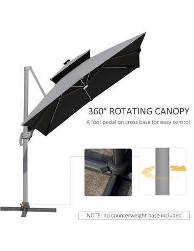 Outsunny 3m Cantilever Parasol, Outdoor Offset Patio Umbrella, Solar LED Lighted Hanging Sun Shade Canopy w/ Tilt and Crank Hand