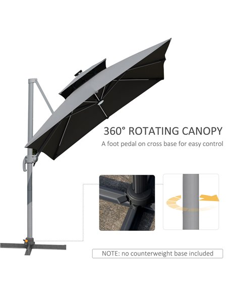 Outsunny 3m Cantilever Parasol, Outdoor Offset Patio Umbrella, Solar LED Lighted Hanging Sun Shade Canopy w/ Tilt and Crank Hand - pic 54714 | FastDaddyshop