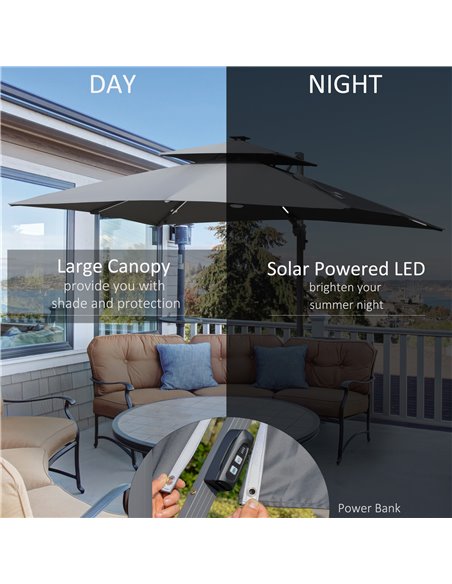 Outsunny 3m Cantilever Parasol, Outdoor Offset Patio Umbrella, Solar LED Lighted Hanging Sun Shade Canopy w/ Tilt and Crank Hand - pic 54717 | FastDaddyshop