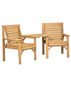 Outsunny Wooden Garden Love Seat, 2 Seater Jack & Jill Companion Seat, Brown 84G-144V00LR