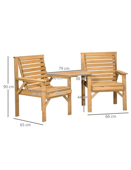 Outsunny Wooden Garden Love Seat, 2 Seater Jack & Jill Companion Seat with Coffee Table and Parasol Hole, Partner Bench, Partner - pic 54767 | FastDaddyshop
