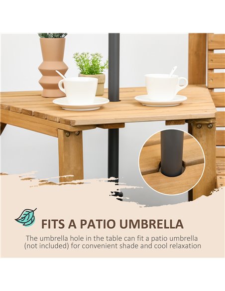 Outsunny Wooden Garden Love Seat, 2 Seater Jack & Jill Companion Seat with Coffee Table and Parasol Hole, Partner Bench, Partner - pic 54769 | FastDaddyshop