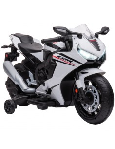 Homcom 3+ Electric Motorcycle 6V with Headlights, Music, Training Wheels, White