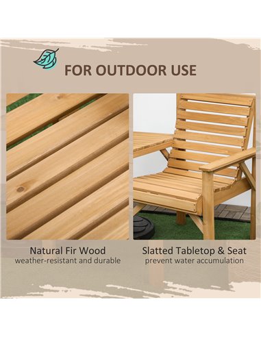 Outsunny Wooden Garden Love Seat, 2 Seater Jack & Jill Companion Seat with Coffee Table and Parasol Hole, Partner Bench, Partner