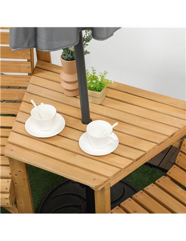 Outsunny Wooden Garden Love Seat, 2 Seater Jack & Jill Companion Seat with Coffee Table and Parasol Hole, Partner Bench, Partner