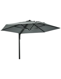 Outsunny 250cm Wall Mounted Parasol, Hand to Push Patio Umbrella, Grey 84D-210V00GY