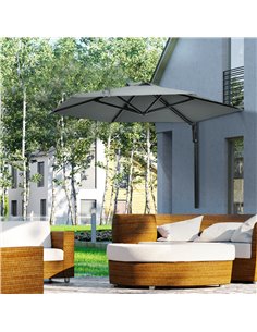 Outsunny 250cm Wall Mounted Parasol, Hand to Push Patio Umbrella, Grey 84D-210V00GY 2