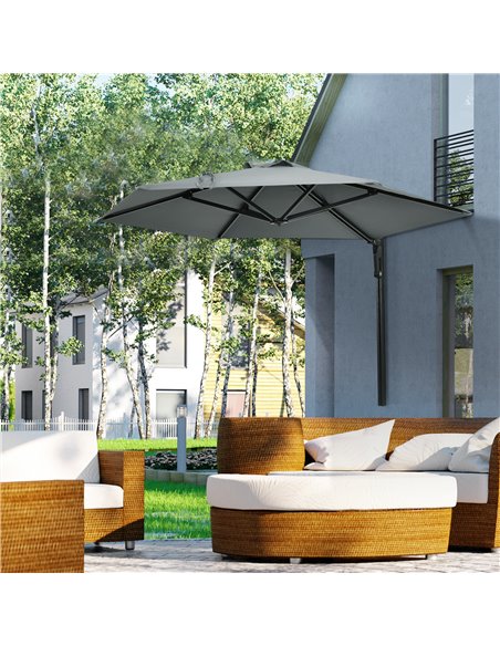 Outsunny 250cm Wall Mounted Parasol, Hand to Push Patio Umbrella, Grey 84D-210V00GY - pic 54775 | FastDaddyshop