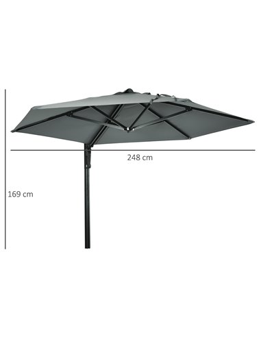 Outsunny Wall Mounted Parasol, Hand to Push Outdoor Patio Umbrella with 180 Degree Rotatable Canopy for Porch, Deck, Garden, 250
