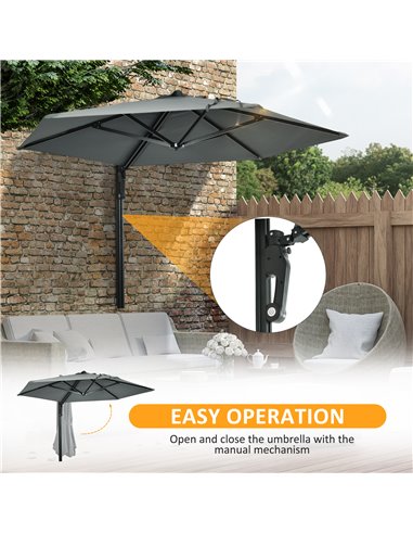 Outsunny Wall Mounted Parasol, Hand to Push Outdoor Patio Umbrella with 180 Degree Rotatable Canopy for Porch, Deck, Garden, 250