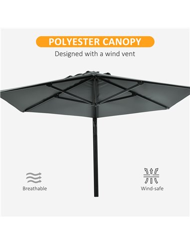 Outsunny Wall Mounted Parasol, Hand to Push Outdoor Patio Umbrella with 180 Degree Rotatable Canopy for Porch, Deck, Garden, 250