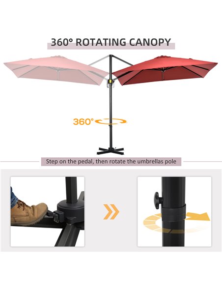 Outsunny 2.5x2.5m Patio Offset Parasol Umbrella Cantilever Hanging Aluminium Sun Shade Canopy Shelter 360°Rotation w/Crank Handl - pic 54786 | FastDaddyshop
