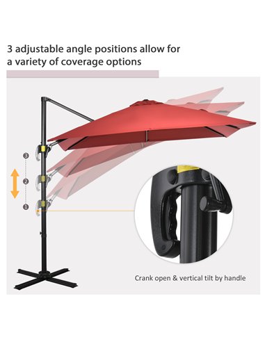 Outsunny 2.5x2.5m Patio Offset Parasol Umbrella Cantilever Hanging Aluminium Sun Shade Canopy Shelter 360°Rotation w/Crank Handl
