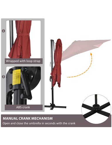 Outsunny 2.5x2.5m Patio Offset Parasol Umbrella Cantilever Hanging Aluminium Sun Shade Canopy Shelter 360°Rotation w/Crank Handl