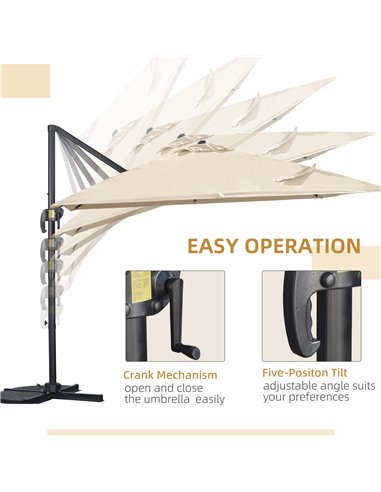 Outsunny 2.7 x 2.7 m Cantilever Parasol, Square Overhanging Umbrella with Cross Base, Crank Handle, Tilt, 360° Rotation, Alumini