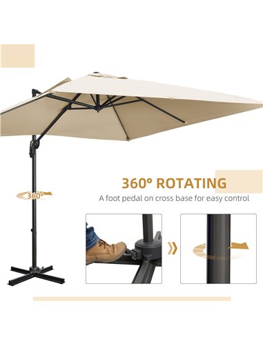 Outsunny 2.7 x 2.7 m Cantilever Parasol, Square Overhanging Umbrella with Cross Base, Crank Handle, Tilt, 360° Rotation, Alumini