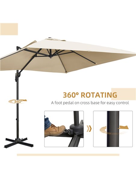 Outsunny 2.7 x 2.7 m Cantilever Parasol, Square Overhanging Umbrella with Cross Base, Crank Handle, Tilt, 360° Rotation, Alumini - pic 54796 | FastDaddyshop
