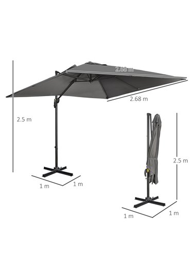 Outsunny 2.7 x 2.7 m Cantilever Parasol, Square Overhanging Umbrella with Cross Base, Crank Handle, Tilt, 360° Rotation and Alum