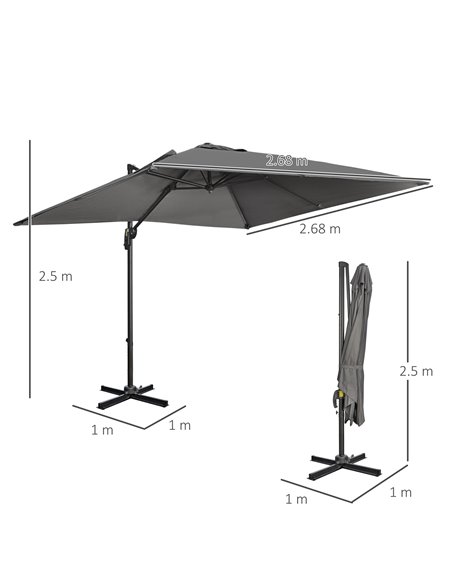 Outsunny 2.7 x 2.7 m Cantilever Parasol, Square Overhanging Umbrella with Cross Base, Crank Handle, Tilt, 360° Rotation and Alum - pic 54803 | FastDaddyshop