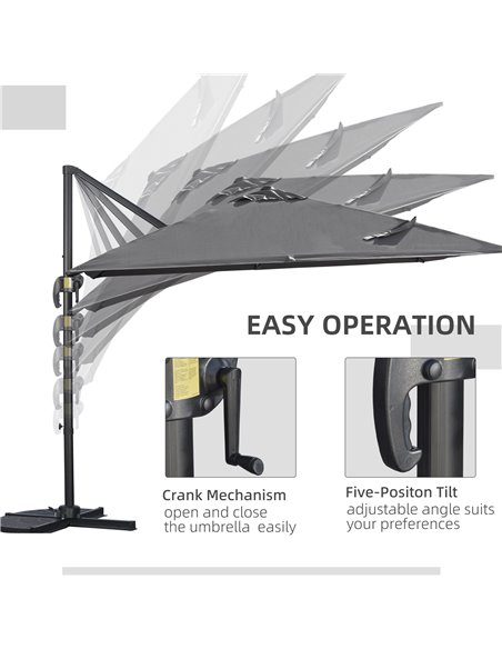 Outsunny 2.7 x 2.7 m Cantilever Parasol, Square Overhanging Umbrella with Cross Base, Crank Handle, Tilt, 360° Rotation and Alum - pic 54804 | FastDaddyshop