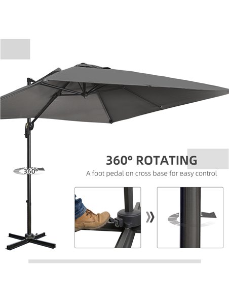 Outsunny 2.7 x 2.7 m Cantilever Parasol, Square Overhanging Umbrella with Cross Base, Crank Handle, Tilt, 360° Rotation and Alum - pic 54805 | FastDaddyshop