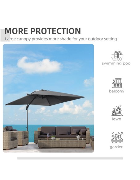Outsunny 2.7 x 2.7 m Cantilever Parasol, Square Overhanging Umbrella with Cross Base, Crank Handle, Tilt, 360° Rotation and Alum - pic 54807 | FastDaddyshop