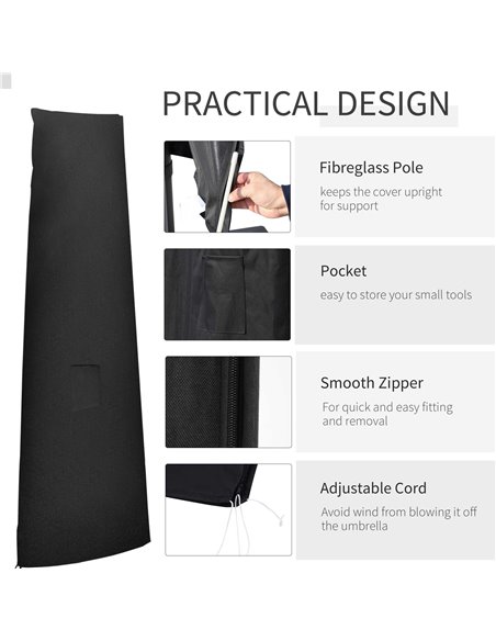Outsunny Garden Parasol Cover Waterproof Outdoor Cantilever Banana Umbrella Protector 300D Oxford Fabric 200 x 50/80 cm 84C-098V - pic 54823 | FastDaddyshop