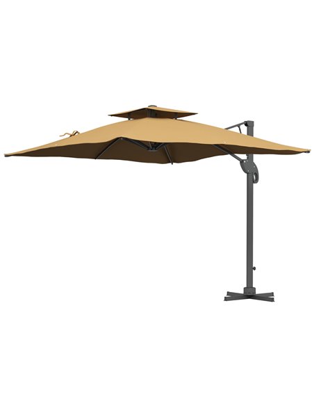Outsunny Garden Cantilever Parasol 3(m) Cross Base, Khaki 84D-322V00KK - pic 54837 | FastDaddyshop