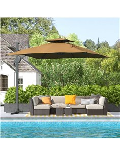 Outsunny Garden Cantilever Parasol 3(m) Cross Base, Khaki 84D-322V00KK 2