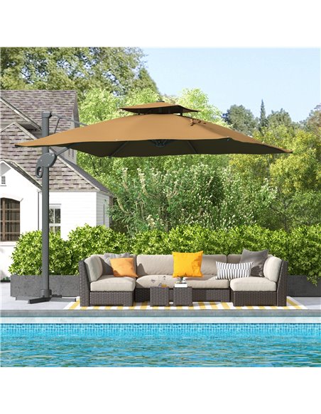 Outsunny Garden Cantilever Parasol 3(m) Cross Base, Khaki 84D-322V00KK - pic 54838 | FastDaddyshop
