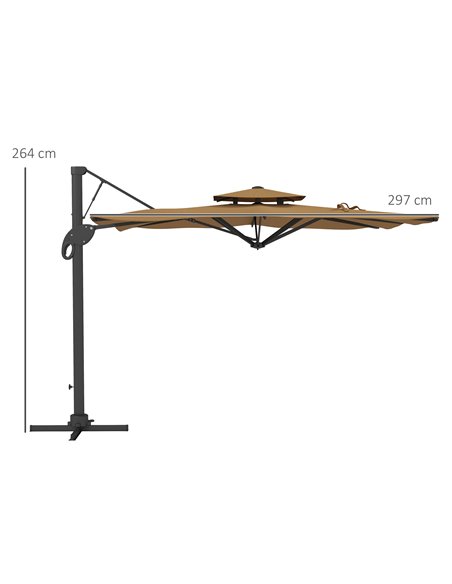 Outsunny Garden Parasol, 3(m) Cantilever Parasol with Hydraulic Mechanism, Dual Vented Top, 8 Ribs, Cross Base, Khaki 84D-322V00 - pic 54839 | FastDaddyshop