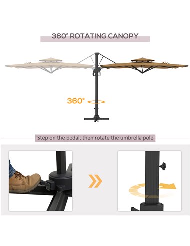 Outsunny Garden Parasol, 3(m) Cantilever Parasol with Hydraulic Mechanism, Dual Vented Top, 8 Ribs, Cross Base, Khaki 84D-322V00