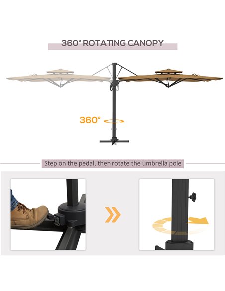 Outsunny Garden Parasol, 3(m) Cantilever Parasol with Hydraulic Mechanism, Dual Vented Top, 8 Ribs, Cross Base, Khaki 84D-322V00 - pic 54842 | FastDaddyshop