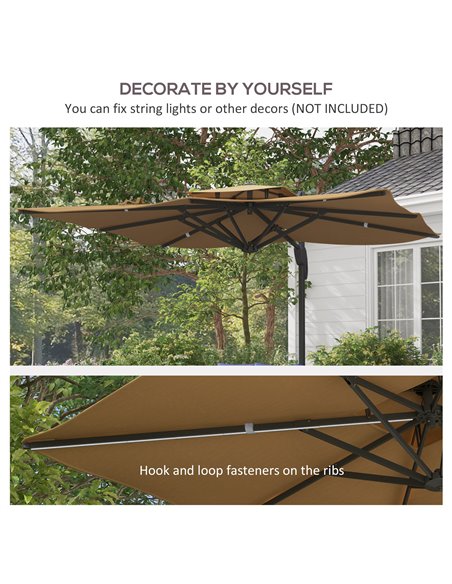 Outsunny Garden Parasol, 3(m) Cantilever Parasol with Hydraulic Mechanism, Dual Vented Top, 8 Ribs, Cross Base, Khaki 84D-322V00 - pic 54843 | FastDaddyshop